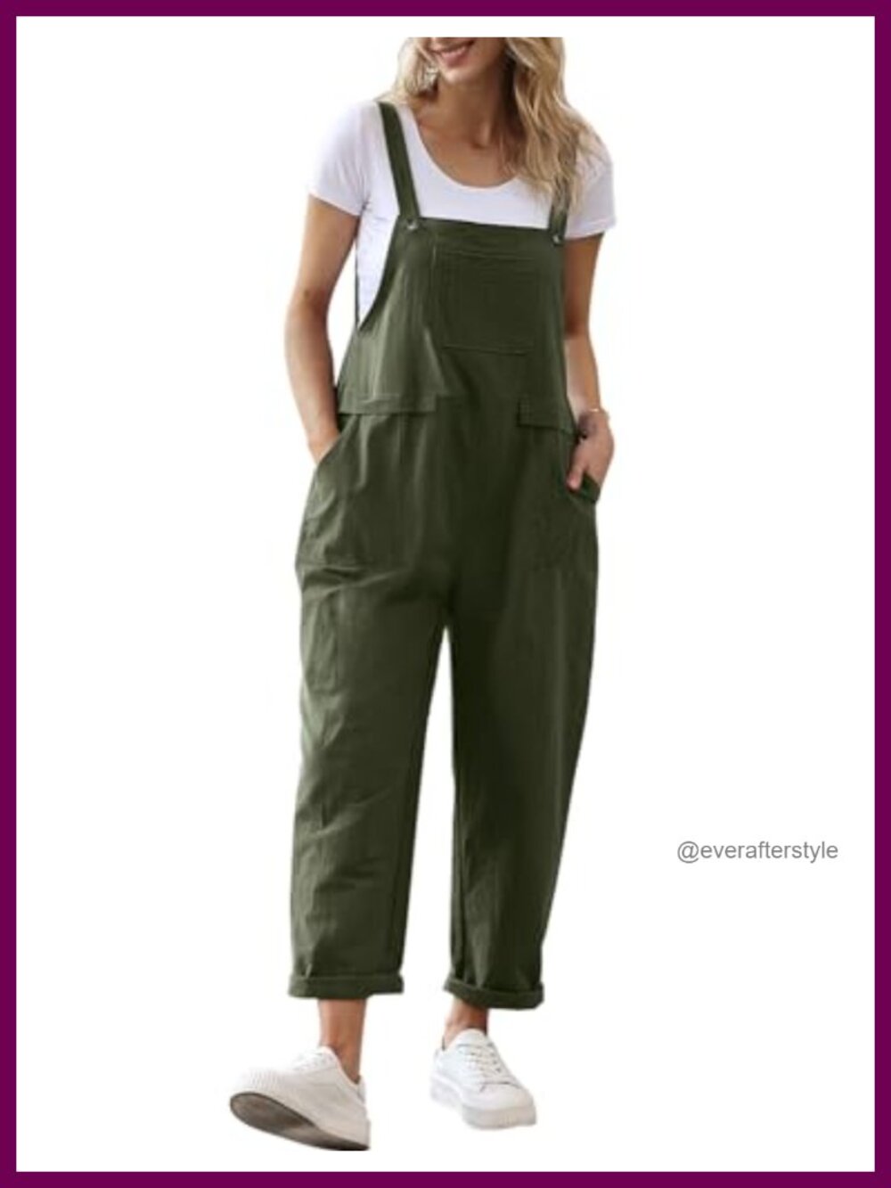 YESNO Womens Long Baggy Cotton Overalls Bib Pants Jumpsuit with Pockets